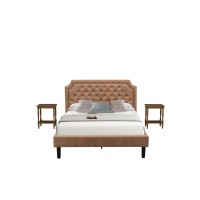 Gb28Q-2Bf08 3-Piece Granbury Bed Set With A Queen Bed And 2 Antique Walnut Wood Nightstands - Brown Faux Leather And Black Legs