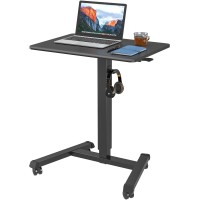 Bontec 25.6 X 17.7 Inch Gas Spring Mobile Stand Up Desk, Podium, Rolling Standing Desk Up To 33Lbs With Wheels And Stoppers, Laptop Standing Desk Height Adjustable, Black