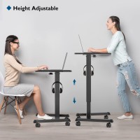 Bontec 25.6 X 17.7 Inch Gas Spring Mobile Stand Up Desk, Podium, Rolling Standing Desk Up To 33Lbs With Wheels And Stoppers, Laptop Standing Desk Height Adjustable, Black