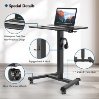 Bontec 25.6 X 17.7 Inch Gas Spring Mobile Stand Up Desk, Podium, Rolling Standing Desk Up To 33Lbs With Wheels And Stoppers, Laptop Standing Desk Height Adjustable, Black