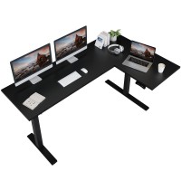 Flexispot Corner Desk Dual Motor L Shaped Computer Electric Standing Desk Sit Stand Up Desk Height Adjustable Desk Home Office Table With Splice Board, 71X48 Black