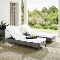 Bradenton Outdoor Wicker Chaise Lounge Sunbrella WhiteGray