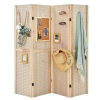 DORTALA 4-Panel Pegboard Display, 5' Tall Folding Wood Room Divider, Privacy Partition Screen with Free Combined Panels, Multifunction Privacy Screen for Craft Jewelry Cloth Art Display