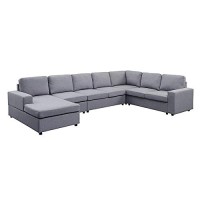 Lilola Home Hayden Light Gray Linen 7 Seat Reversible Modular Sectional Sofa Chaise