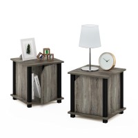 Furinno Brahms End Side Sofa Table/Nighstand With Storage, 2-Pack, French Oak/Black