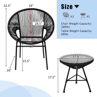 Tangkula 3 Piece Outdoor Patio Furniture Set, Acapulco Chair Set W/Plastic Rope, Tempered Glass Table, All Weather Patio Bistro Set For Patio, Lawn, Garden, Backyard (Black)