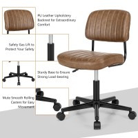 Giantex Leather Office Chair, Armless Low-Back Computer Desk Chair, Retro Swivel Rolling Task Chair Height Adjustable Pu Leisure Office Chair For Kids Teens Adults (Brown)