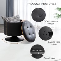 Round Storage Ottoman Swivel Foot Stool, Leather Tufted Pouf Foot Rest Ottoman With Storage, Vanity Stool With Removable Lid, Side Coffee Table Storage Footstool Chair For Living Room, Bedroom, Black