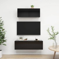 Vidaxl Tv Cabinet Set 2 Piece Tv Stand Unit Hifi Cabinet Stereo Plasma Cabinet Living Room Bedroom Furniture High Gloss Black Engineered Wood