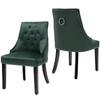 Giantex Set Of 2 Dining Chairs, Button-Tufted Velvet Side Chair, Modern Mid-Century Upholstered Accent Chair W/Nail Head Trim, Solid Rubber Wood Legs, Vintage Style Leisure Dining Chairs, Green