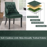 Giantex Set Of 2 Dining Chairs, Button-Tufted Velvet Side Chair, Modern Mid-Century Upholstered Accent Chair W/Nail Head Trim, Solid Rubber Wood Legs, Vintage Style Leisure Dining Chairs, Green