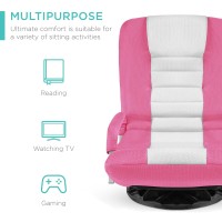 Best Choice Products Swivel Gaming Chair 360 Degree Multipurpose Floor Chair Rocker For Tv, Reading, Playing Video Games W/Lumbar Support, Armrest Handles, Adjustable Foldable Backrest - Pink/White