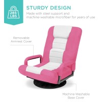 Best Choice Products Swivel Gaming Chair 360 Degree Multipurpose Floor Chair Rocker For Tv, Reading, Playing Video Games W/Lumbar Support, Armrest Handles, Adjustable Foldable Backrest - Pink/White