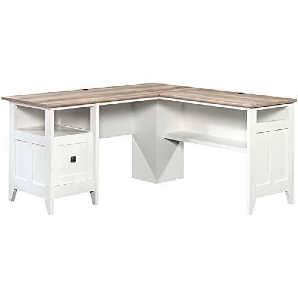 Sauder August Hill L-Shaped Home Office Desk In Soft White, Soft White Finish