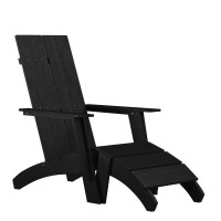 Sawyer Modern AllWeather Poly Resin Wood Adirondack Chair with Foot Restin Black