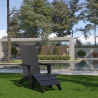 Sawyer Modern AllWeather Poly Resin Wood Adirondack Chair with Foot Restin Black