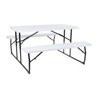 InstaFold White Wood Grain Folding Picnic Table and Benches 45 Foot Folding Table