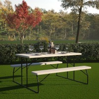 InstaFold White Wood Grain Folding Picnic Table and Benches 45 Foot Folding Table