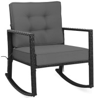 Tangkula Wicker Rocking Chair, Outdoor Glider Rattan Rocker Chair With Heavy-Duty Steel Frame, Patio Wicker Furniture Seat With 5??Thick Cushion For Garden, Porch, Backyard, Poolside (1, Gray)