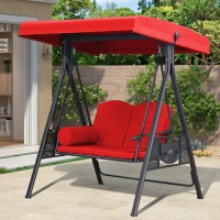 Purple Leaf Outdoor Patio Porch Swing With Stand 2Seat Swing Chair With Adjustable Tilt Canopy Allweather Steel Frame For Bac