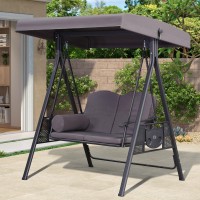 Purple Leaf Outdoor Patio Porch Swing With Stand 2Seat Swing Chair With Adjustable Tilt Canopy Allweather Steel Frame For Bac