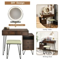 CHARMAID Vanity Set with 3 Colors Lighted Mirror, Left or Right Side Cabinet, 2 Large Drawers, Lipstick Storage Box, Bedroom Makeup Vanity Dressing Table with Cushioned Stool, Espresso