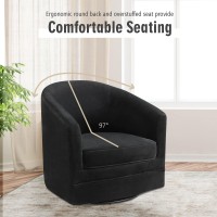 Giantex Swivel Chair For Living Room, No Assembly Classic Accent Chair With 360-Degree Swivel Metal Base, 350Lbs Leisure Single Sofa Club Armchair Chair, Velvet Round Barrel Chair, Black