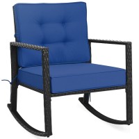 Tangkula Wicker Rocking Chair, Outdoor Glider Rattan Rocker Chair With Heavy-Duty Steel Frame, Patio Wicker Furniture Seat With 5??Thick Cushion For Garden, Porch, Backyard, Poolside (1, Blue)
