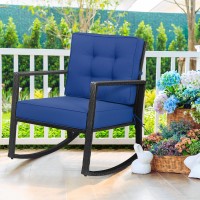 Tangkula Wicker Rocking Chair, Outdoor Glider Rattan Rocker Chair With Heavy-Duty Steel Frame, Patio Wicker Furniture Seat With 5??Thick Cushion For Garden, Porch, Backyard, Poolside (1, Blue)