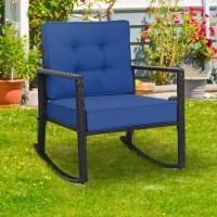 Tangkula Wicker Rocking Chair, Outdoor Glider Rattan Rocker Chair With Heavy-Duty Steel Frame, Patio Wicker Furniture Seat With 5??Thick Cushion For Garden, Porch, Backyard, Poolside (1, Blue)