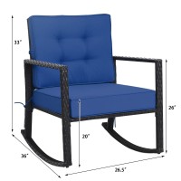 Tangkula Wicker Rocking Chair, Outdoor Glider Rattan Rocker Chair With Heavy-Duty Steel Frame, Patio Wicker Furniture Seat With 5??Thick Cushion For Garden, Porch, Backyard, Poolside (1, Blue)