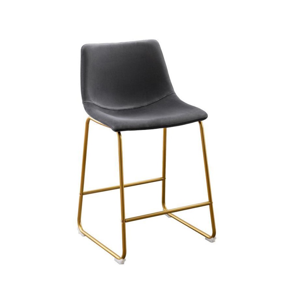 24 Uph Bucket Seat Counter Stool in Dark Grey Velvet Chrome Gold Base Set of 2