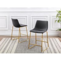 24 Uph Bucket Seat Counter Stool in Dark Grey Velvet Chrome Gold Base Set of 2