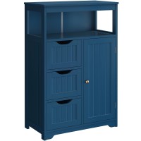 Yaheetech Bathroom Floor Cabinet Free Standing Wooden Storage Organizer Multiple Tiers Storage Living Room Cabinet Navy Blue