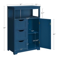 Yaheetech Bathroom Floor Cabinet Free Standing Wooden Storage Organizer Multiple Tiers Storage Living Room Cabinet Navy Blue