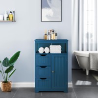 Yaheetech Bathroom Floor Cabinet Free Standing Wooden Storage Organizer Multiple Tiers Storage Living Room Cabinet Navy Blue