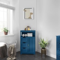 Yaheetech Bathroom Floor Cabinet Free Standing Wooden Storage Organizer Multiple Tiers Storage Living Room Cabinet Navy Blue