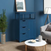 Yaheetech Bathroom Floor Cabinet Free Standing Wooden Storage Organizer Multiple Tiers Storage Living Room Cabinet Navy Blue