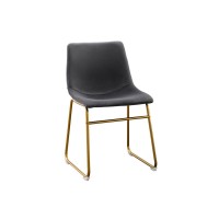 Dark Grey Velvet Dining Side Chair Bucket Seat in Chrome Gold Base Set of 2