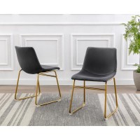 Dark Grey Velvet Dining Side Chair Bucket Seat in Chrome Gold Base Set of 2