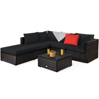 Tangkula 6 Piece Patio Furniture Set, Outdoor Deck Lawn Backyard Durable Steel Frame Pe Rattan Wicker Sectional Sofa Set, Conversation Set With Coffee Table (Black)