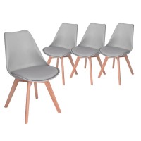 The Shop - Set Of 4 Type Chairs - Padded Seat - Wooden Legs - Ergonomic And Comfortable - Minimalist Design - Dining Room Chairs - Padded Chairs - Office Chairs - Gray