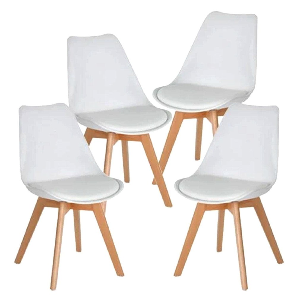 The Shop Set Of 4 Eames Type Dining Room Chairs - Padded Seat - Wooden Legs - Ergonomic & Comfortable - Minimalist Design - Multiple Colors