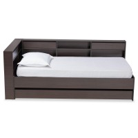 Baxton Studio Faraday Modern and Contemporary Dark Brown Finished Wood Twin Size Platform Storage Corner Bed