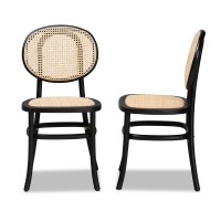 Baxton Studio Garold MidCentury Modern Brown Woven Rattan and Black Wood 2Piece Cane Dining Chair Set