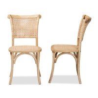 Baxton Studio Fields Mid-Century Modern Brown Woven Rattan and Wood 2-Piece Cane Dining Chair Set