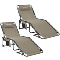 Kingcamp Set Of 2 Outside Folding Chaise Lounge Chair For Outdoor Beach, Sunbathing, Patio, Pool, Lawn, Portable Lightweight Heavy-Duty Adjustable Camping Reclining Chair With Pillow