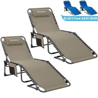 Kingcamp Set Of 2 Outside Folding Chaise Lounge Chair For Outdoor Beach, Sunbathing, Patio, Pool, Lawn, Portable Lightweight Heavy-Duty Adjustable Camping Reclining Chair With Pillow