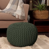 Redearth Round Hand Knitted Pouf Foot Stool Bean Bag Ottoman Cord Boho Pouffe Poof Accent Beanbag Footrest For Living Roo