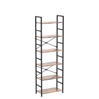 Cosystar 6 Tier Tall Rustic Wood Bookshelf, Metal Frame Standing Bookcase, Open Back Modern Office Bookcases, Industrial Vintage Book Shelf Unit